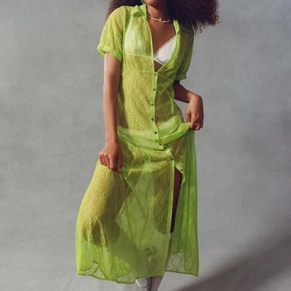 URBAN OUTFITTERS NEON LACE DUSTER DRESS - Picture 2 of 7